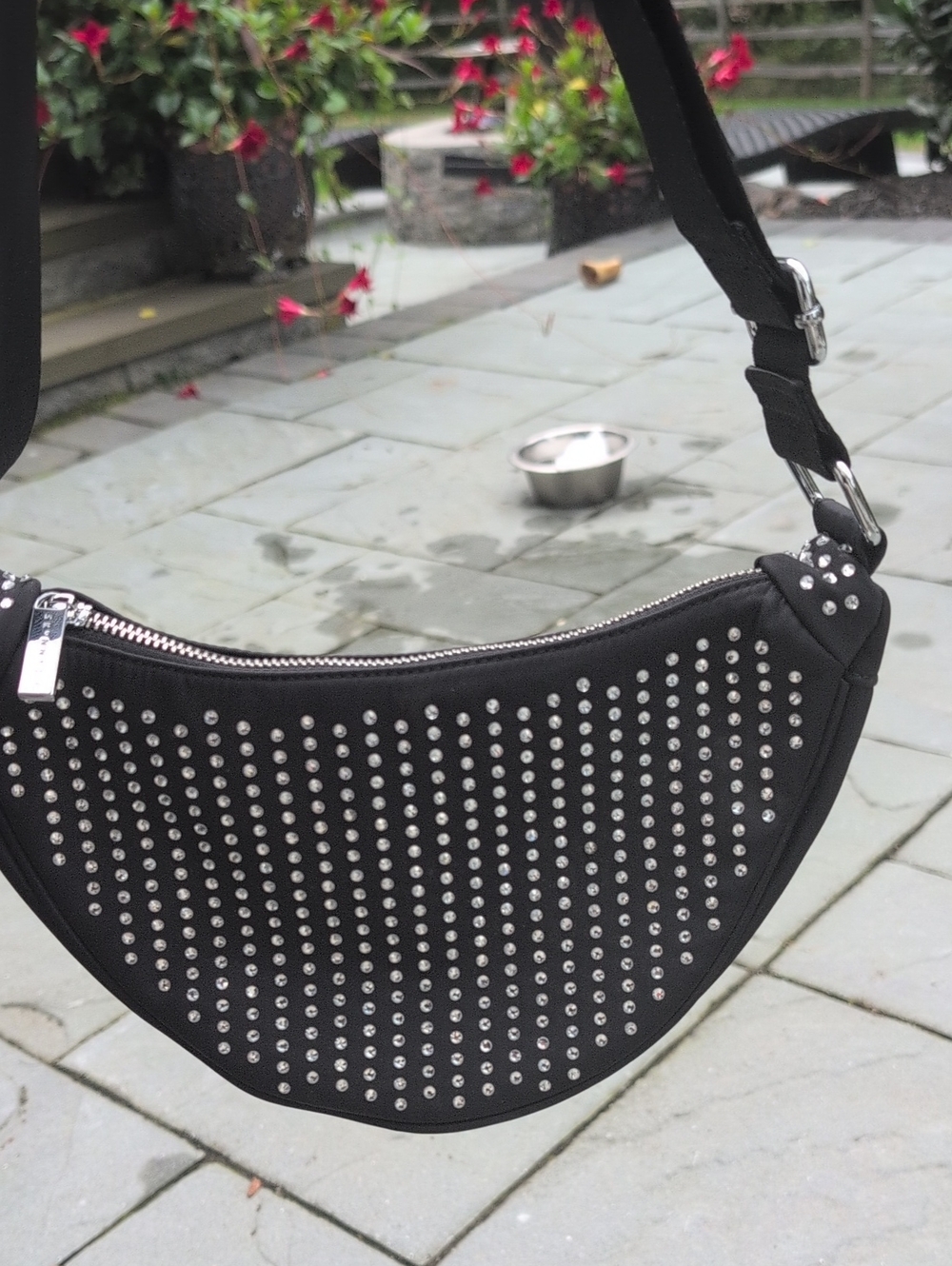 SkinnyDip London Little Black Bag Rhinestone Studded. Crescent Shape
